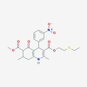 molecular formula C24H28N2O7S B6050081 3-[2-(ethylthio)ethyl] 6-methyl 2,7-dimethyl-4-(3-nitrophenyl)-5-oxo-1,4,5,6,7,8-hexahydro-3,6-quinolinedicarboxylate 