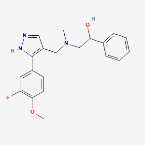 molecular formula C20H22FN3O2 B6050202 2-[{[3-(3-fluoro-4-methoxyphenyl)-1H-pyrazol-4-yl]methyl}(methyl)amino]-1-phenylethanol 