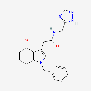 molecular formula C21H23N5O2 B6050222 2-(1-benzyl-2-methyl-4-oxo-4,5,6,7-tetrahydro-1H-indol-3-yl)-N-(1H-1,2,4-triazol-5-ylmethyl)acetamide 