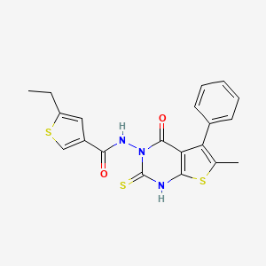 molecular formula C20H17N3O2S3 B6050225 5-ethyl-N-(2-mercapto-6-methyl-4-oxo-5-phenylthieno[2,3-d]pyrimidin-3(4H)-yl)-3-thiophenecarboxamide 