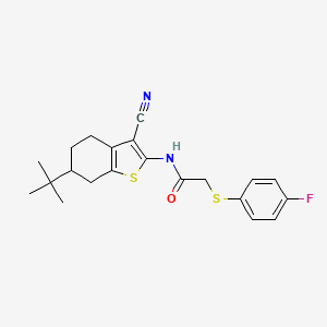 molecular formula C21H23FN2OS2 B6050259 N-(6-tert-butyl-3-cyano-4,5,6,7-tetrahydro-1-benzothien-2-yl)-2-[(4-fluorophenyl)thio]acetamide 