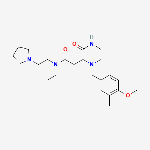 molecular formula C23H36N4O3 B6050299 N-ethyl-2-[1-(4-methoxy-3-methylbenzyl)-3-oxo-2-piperazinyl]-N-[2-(1-pyrrolidinyl)ethyl]acetamide 
