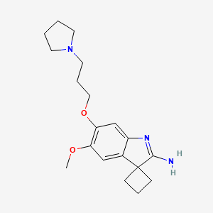 molecular formula C19H27N3O2 B605043 5'-Methoxy-6'-(3-(pyrrolidin-1-yl)propoxy)spiro[cyclobutane-1,3'-indol]-2'-amine CAS No. 1527503-11-2