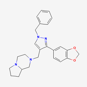 molecular formula C25H28N4O2 B6050462 2-{[3-(1,3-benzodioxol-5-yl)-1-benzyl-1H-pyrazol-4-yl]methyl}octahydropyrrolo[1,2-a]pyrazine 