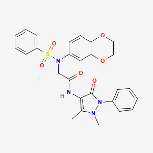 molecular formula C27H26N4O6S B6050487 N~2~-(2,3-dihydro-1,4-benzodioxin-6-yl)-N~1~-(1,5-dimethyl-3-oxo-2-phenyl-2,3-dihydro-1H-pyrazol-4-yl)-N~2~-(phenylsulfonyl)glycinamide 