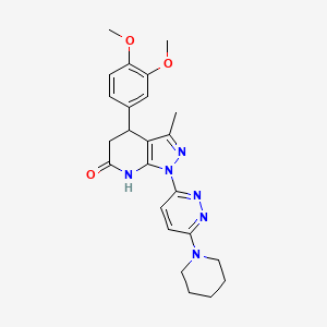 molecular formula C24H28N6O3 B6050607 4-(3,4-dimethoxyphenyl)-3-methyl-1-[6-(1-piperidinyl)-3-pyridazinyl]-1,4,5,7-tetrahydro-6H-pyrazolo[3,4-b]pyridin-6-one 