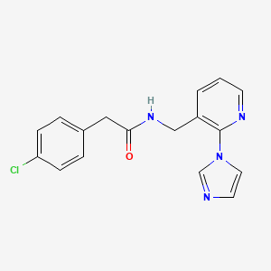 molecular formula C17H15ClN4O B6050711 2-(4-chlorophenyl)-N-{[2-(1H-imidazol-1-yl)-3-pyridinyl]methyl}acetamide 