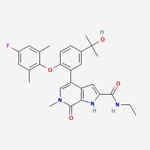molecular formula C28H30FN3O4 B605083 N-乙基-4-[2-(4-氟-2,6-二甲基苯氧基)-5-(2-羟基丙-2-基)苯基]-6-甲基-7-氧代-1H-吡咯并[2,3-c]吡啶-2-甲酰胺 CAS No. 2138861-99-9