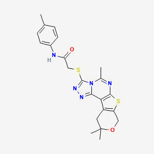 molecular formula C22H23N5O2S2 B6050854 N-(4-methylphenyl)-2-[(5,10,10-trimethyl-10,11-dihydro-8H-pyrano[4',3':4,5]thieno[3,2-e][1,2,4]triazolo[4,3-c]pyrimidin-3-yl)thio]acetamide 