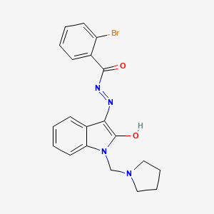 molecular formula C20H19BrN4O2 B6050975 2-bromo-N'-[2-oxo-1-(1-pyrrolidinylmethyl)-1,2-dihydro-3H-indol-3-ylidene]benzohydrazide 