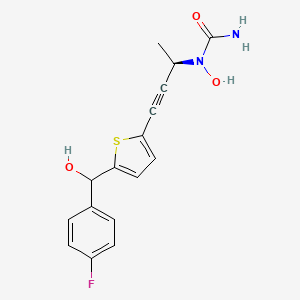 molecular formula C16H15FN2O3S B605108 Urea, N-((1R)-3-(5-((4-fluorophenyl)hydroxymethyl)-2-thienyl)-1-methyl-2-propyn-1-yl)-N-hydroxy- CAS No. 189328-52-7