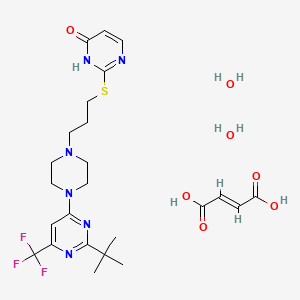 molecular formula C24H35F3N6O7S B605110 4(3H)-Pyrimidinone, 2-((3-(4-(2-(1,1-dimethylethyl)-6-(trifluoromethyl)-4-pyrimidinyl)-1-piperazinyl)propyl)thio)-, (2E)-2-butenedioate, hydrate (1:1:2) CAS No. 1160247-85-7