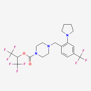 molecular formula C20H22F9N3O2 B605112 1,1,1,3,3,3-Hexafluoropropan-2-yl 4-(2-(pyrrolidin-1-yl)-4-(trifluoromethyl)benzyl)piperazine-1-carboxylate CAS No. 1446817-84-0