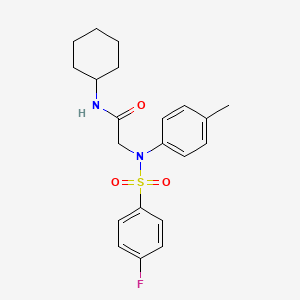 molecular formula C21H25FN2O3S B6051303 N~1~-cyclohexyl-N~2~-[(4-fluorophenyl)sulfonyl]-N~2~-(4-methylphenyl)glycinamide 