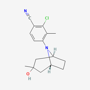molecular formula C16H19ClN2O B605154 2-Chloro-4-[(1R,5S)-3-hydroxy-3-methyl-8-azabicyclo[3.2.1]octan-8-yl]-3-methylbenzonitrile CAS No. 899821-23-9