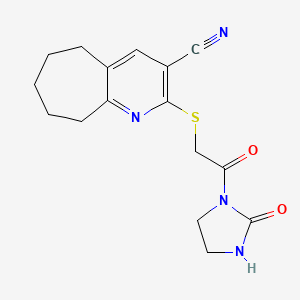 molecular formula C16H18N4O2S B6051550 2-{[2-oxo-2-(2-oxoimidazolidin-1-yl)ethyl]thio}-6,7,8,9-tetrahydro-5H-cyclohepta[b]pyridine-3-carbonitrile 