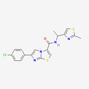 molecular formula C18H15ClN4OS2 B6051576 6-(4-chlorophenyl)-N-[1-(2-methyl-1,3-thiazol-4-yl)ethyl]imidazo[2,1-b][1,3]thiazole-3-carboxamide 