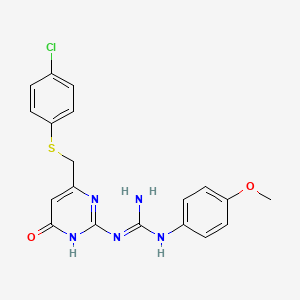 molecular formula C19H18ClN5O2S B6051598 N-(6-{[(4-chlorophenyl)thio]methyl}-4-oxo-1,4-dihydro-2-pyrimidinyl)-N'-(4-methoxyphenyl)guanidine 