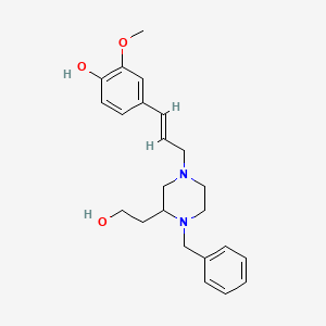 molecular formula C23H30N2O3 B6051675 4-{(1E)-3-[4-benzyl-3-(2-hydroxyethyl)-1-piperazinyl]-1-propen-1-yl}-2-methoxyphenol 