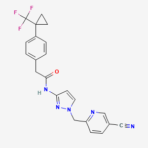 molecular formula C22H18F3N5O B605168 N-(1-((5-Cyanopyridin-2-yl)methyl)-1H-pyrazol-3-yl)-2-(4-(1-(trifluoromethyl)cyclopropyl)phenyl)acetamide CAS No. 1838651-58-3