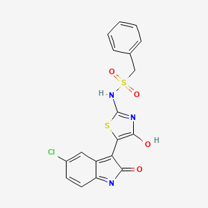molecular formula C18H12ClN3O4S2 B6051703 N-[5-(5-chloro-2-oxo-1,2-dihydro-3H-indol-3-ylidene)-4-oxo-1,3-thiazolidin-2-ylidene]-1-phenylmethanesulfonamide 