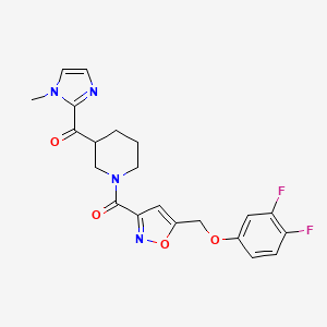 molecular formula C21H20F2N4O4 B6051708 [1-({5-[(3,4-difluorophenoxy)methyl]-3-isoxazolyl}carbonyl)-3-piperidinyl](1-methyl-1H-imidazol-2-yl)methanone 