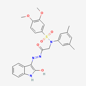 molecular formula C26H26N4O6S B6051738 N-(3,5-dimethylphenyl)-3,4-dimethoxy-N-{2-oxo-2-[2-(2-oxo-1,2-dihydro-3H-indol-3-ylidene)hydrazino]ethyl}benzenesulfonamide 