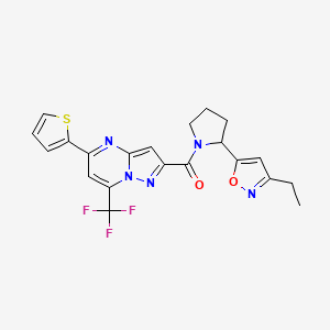 molecular formula C21H18F3N5O2S B6051800 2-{[2-(3-ethyl-5-isoxazolyl)-1-pyrrolidinyl]carbonyl}-5-(2-thienyl)-7-(trifluoromethyl)pyrazolo[1,5-a]pyrimidine 