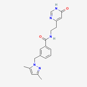 molecular formula C19H21N5O2 B6051817 3-[(3,5-dimethyl-1H-pyrazol-1-yl)methyl]-N-[2-(6-oxo-1,6-dihydropyrimidin-4-yl)ethyl]benzamide 