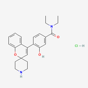 molecular formula C24H29ClN2O3 B605187 Benzamide, N,N-diethyl-3-hydroxy-4-spiro(2H-1-benzopyran-2,4'-piperidin)-4-yl-, hydrochloride (1:1) CAS No. 1187653-56-0