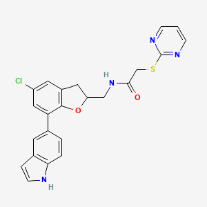 molecular formula C23H19ClN4O2S B6051871 N-{[5-chloro-7-(1H-indol-5-yl)-2,3-dihydro-1-benzofuran-2-yl]methyl}-2-(2-pyrimidinylthio)acetamide 