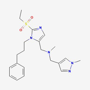 molecular formula C21H29N5O2S B6051906 1-[2-(ethylsulfonyl)-1-(3-phenylpropyl)-1H-imidazol-5-yl]-N-methyl-N-[(1-methyl-1H-pyrazol-4-yl)methyl]methanamine 