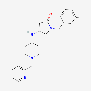 molecular formula C22H27FN4O B6051918 1-(3-fluorobenzyl)-4-{[1-(2-pyridinylmethyl)-4-piperidinyl]amino}-2-pyrrolidinone 