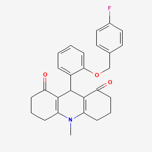 molecular formula C27H26FNO3 B6051923 9-{2-[(4-fluorobenzyl)oxy]phenyl}-10-methyl-3,4,6,7,9,10-hexahydro-1,8(2H,5H)-acridinedione 