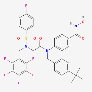 molecular formula C33H29F6N3O5S B605199 4-[(4-tert-butylphenyl)methyl-[2-[(4-fluorophenyl)sulfonyl-[(2,3,4,5,6-pentafluorophenyl)methyl]amino]acetyl]amino]-N-hydroxybenzamide CAS No. 2361659-61-0
