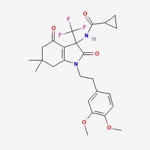 N-[1-[2-(3,4-dimethoxyphenyl)ethyl]-6,6-dimethyl-2,4-dioxo-3-(trifluoromethyl)-2,3,4,5,6,7-hexahydro-1H-indol-3-yl]cyclopropanecarboxamide