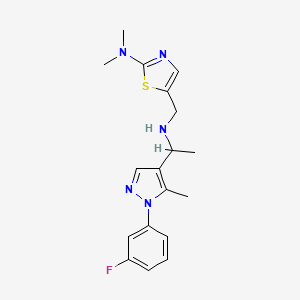 molecular formula C18H22FN5S B6052079 5-[({1-[1-(3-fluorophenyl)-5-methyl-1H-pyrazol-4-yl]ethyl}amino)methyl]-N,N-dimethyl-1,3-thiazol-2-amine 