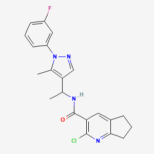 molecular formula C21H20ClFN4O B6052155 2-chloro-N-{1-[1-(3-fluorophenyl)-5-methyl-1H-pyrazol-4-yl]ethyl}-6,7-dihydro-5H-cyclopenta[b]pyridine-3-carboxamide 