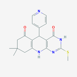 molecular formula C19H20N4O2S B6052279 8,8-dimethyl-2-(methylsulfanyl)-5-(pyridin-4-yl)-5,8,9,10-tetrahydropyrimido[4,5-b]quinoline-4,6(3H,7H)-dione 