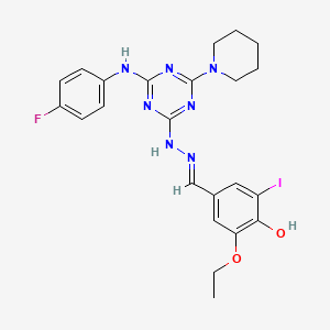 3-ethoxy-4-hydroxy-5-iodobenzaldehyde [4-[(4-fluorophenyl)amino]-6-(1-piperidinyl)-1,3,5-triazin-2-yl]hydrazone