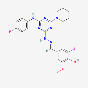 molecular formula C23H25FIN7O2 B6052280 3-ethoxy-4-hydroxy-5-iodobenzaldehyde [4-[(4-fluorophenyl)amino]-6-(1-piperidinyl)-1,3,5-triazin-2-yl]hydrazone 