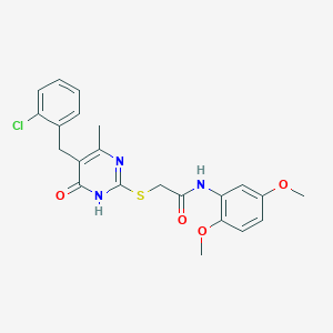 molecular formula C22H22ClN3O4S B6052314 2-{[5-(2-CHLOROBENZYL)-4-HYDROXY-6-METHYL-2-PYRIMIDINYL]SULFANYL}-N~1~-(2,5-DIMETHOXYPHENYL)ACETAMIDE 