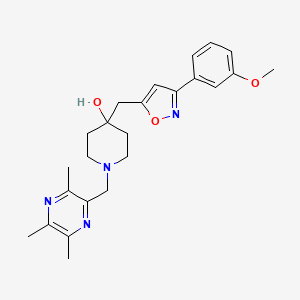 molecular formula C24H30N4O3 B6052370 4-{[3-(3-methoxyphenyl)-5-isoxazolyl]methyl}-1-[(3,5,6-trimethyl-2-pyrazinyl)methyl]-4-piperidinol 