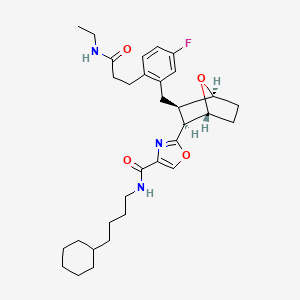 molecular formula C32H44FN3O4 B605243 4-恶唑甲酰胺，N-(4-环己基丁基)-2-((1R,2S,3R,4S)-3-((2-(3-(乙氨基)-3-氧代丙基)-5-氟苯基)甲基)-7-氧杂双环[2.2.1]庚-2-基)- CAS No. 847665-57-0