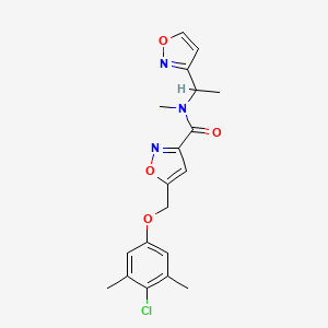 molecular formula C19H20ClN3O4 B6052431 5-[(4-chloro-3,5-dimethylphenoxy)methyl]-N-[1-(3-isoxazolyl)ethyl]-N-methyl-3-isoxazolecarboxamide 