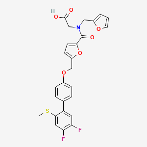 molecular formula C26H20F2NNaO6S B605258 2-[[5-[[4-(4,5-Difluoro-2-methylsulfanylphenyl)phenoxy]methyl]furan-2-carbonyl]-(furan-2-ylmethyl)amino]acetic acid CAS No. 1853130-05-8