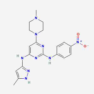 molecular formula C19H23N9O2 B605262 6-(4-甲基哌嗪-1-基)-4-N-(5-甲基-1H-吡唑-3-基)-2-N-(4-硝基苯基)嘧啶-2,4-二胺 CAS No. 1432515-73-5