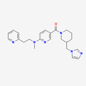 molecular formula C23H28N6O B6052652 5-{[3-(1H-imidazol-1-ylmethyl)-1-piperidinyl]carbonyl}-N-methyl-N-[2-(2-pyridinyl)ethyl]-2-pyridinamine 