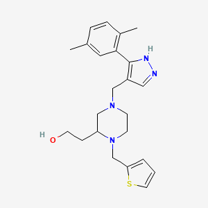 molecular formula C23H30N4OS B6052665 2-[4-{[3-(2,5-dimethylphenyl)-1H-pyrazol-4-yl]methyl}-1-(2-thienylmethyl)-2-piperazinyl]ethanol 