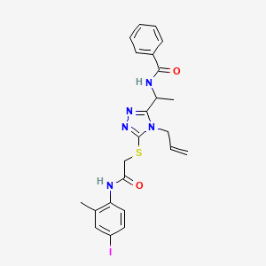 molecular formula C23H24IN5O2S B6052669 N-{1-[4-allyl-5-({2-[(4-iodo-2-methylphenyl)amino]-2-oxoethyl}thio)-4H-1,2,4-triazol-3-yl]ethyl}benzamide 